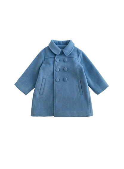 Double-Breasted Woolen Coat for Girls, Autumn-Winter Trench Jacket (2-6Yrs)