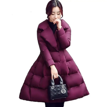 Chic Bow-Accented Winter Parka: A-Line Down Jacket for Women