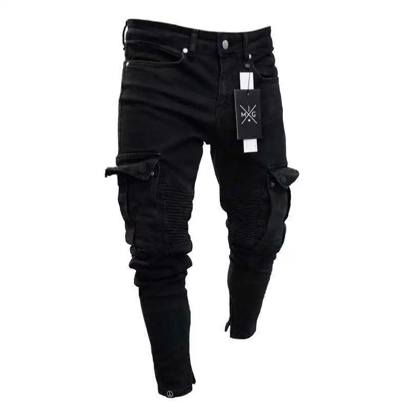 Jeans Men Pants Casual Cotton Denim Trousers- Multi Pocket Cargo Jeans