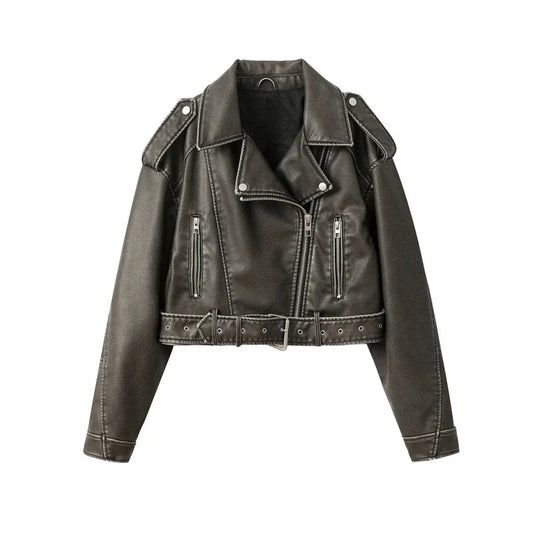 Chic Coal Gray Women's Leather Jacket