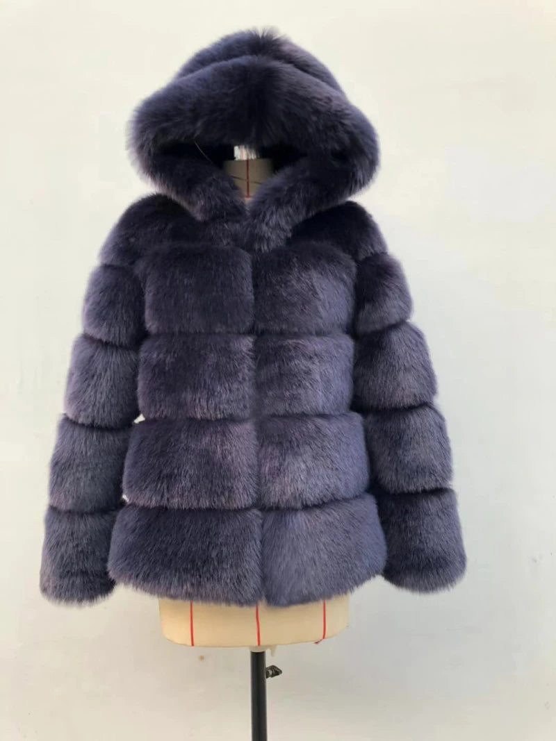 ZADORIN Winter Thick Warm Faux Fur Coat Women Furry Hooded Long Sleeve Faux Fur Jacket Luxury Winter Fur Coats Bontjas