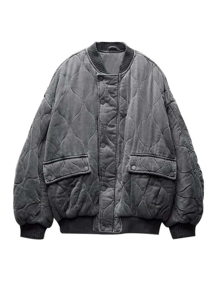 Grey O-neck Bomber Jacket 2024 Fashion Essential