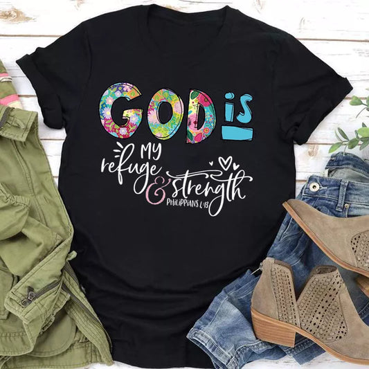 GOD IS Strength Print Women T Shirt Short Sleeve O Neck Loose Women Tshirt Ladies Tee Shirt Tops Clothes Camisetas Mujer