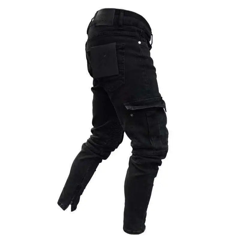Jeans Men Pants Casual Cotton Denim Trousers- Multi Pocket Cargo Jeans