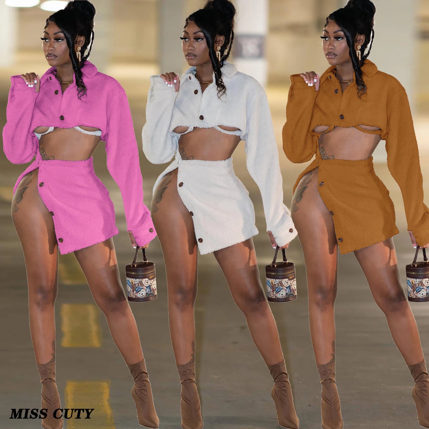 Fur Jackets 2 Piece Sets