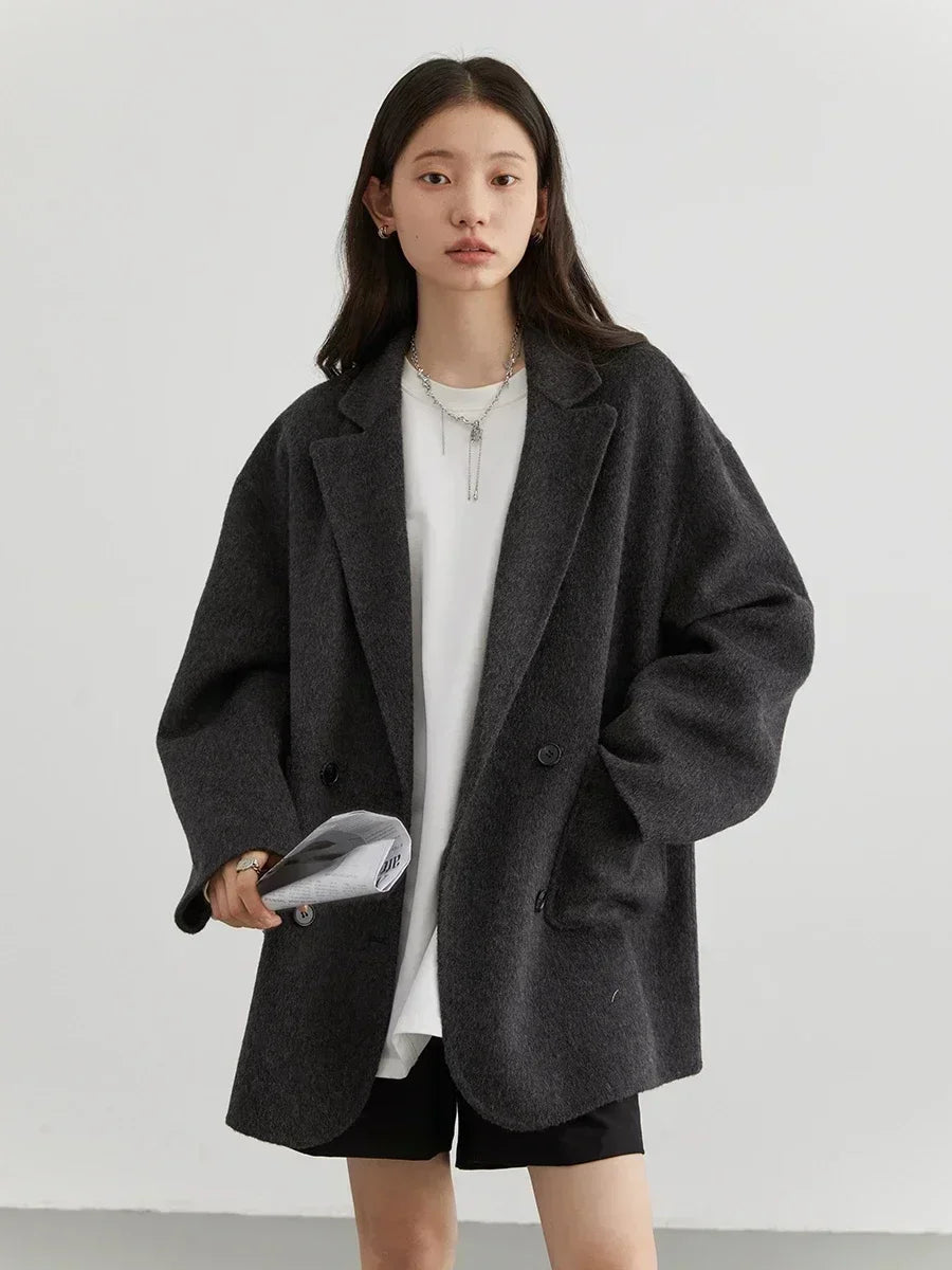 Retro Elegance CHIC VEN Double-Sided Wool Coat