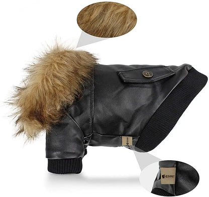 Leather Dog Coats- Waterproof Dog Winter Coat for Small to Medium Dogs