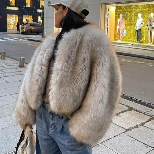 Winter 2024 Gradient Cropped Faux Fur Coat by Iconic Street Fashion Week